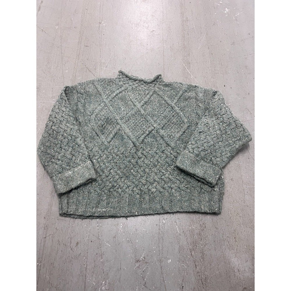 Express Tricot Sweater Womens Medium Sage Green Cable Knit Mock Neck Long Sleeve